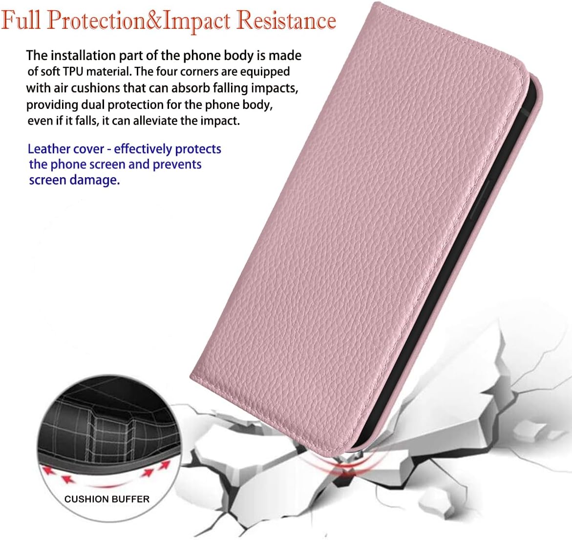 NanHou iPhone 16e Case Leather Case RFID Blocking Folio Wallet Case Magnetic Closure Kickstand Wrist Strap Card Holder Shockproof Flip Cover - Pink