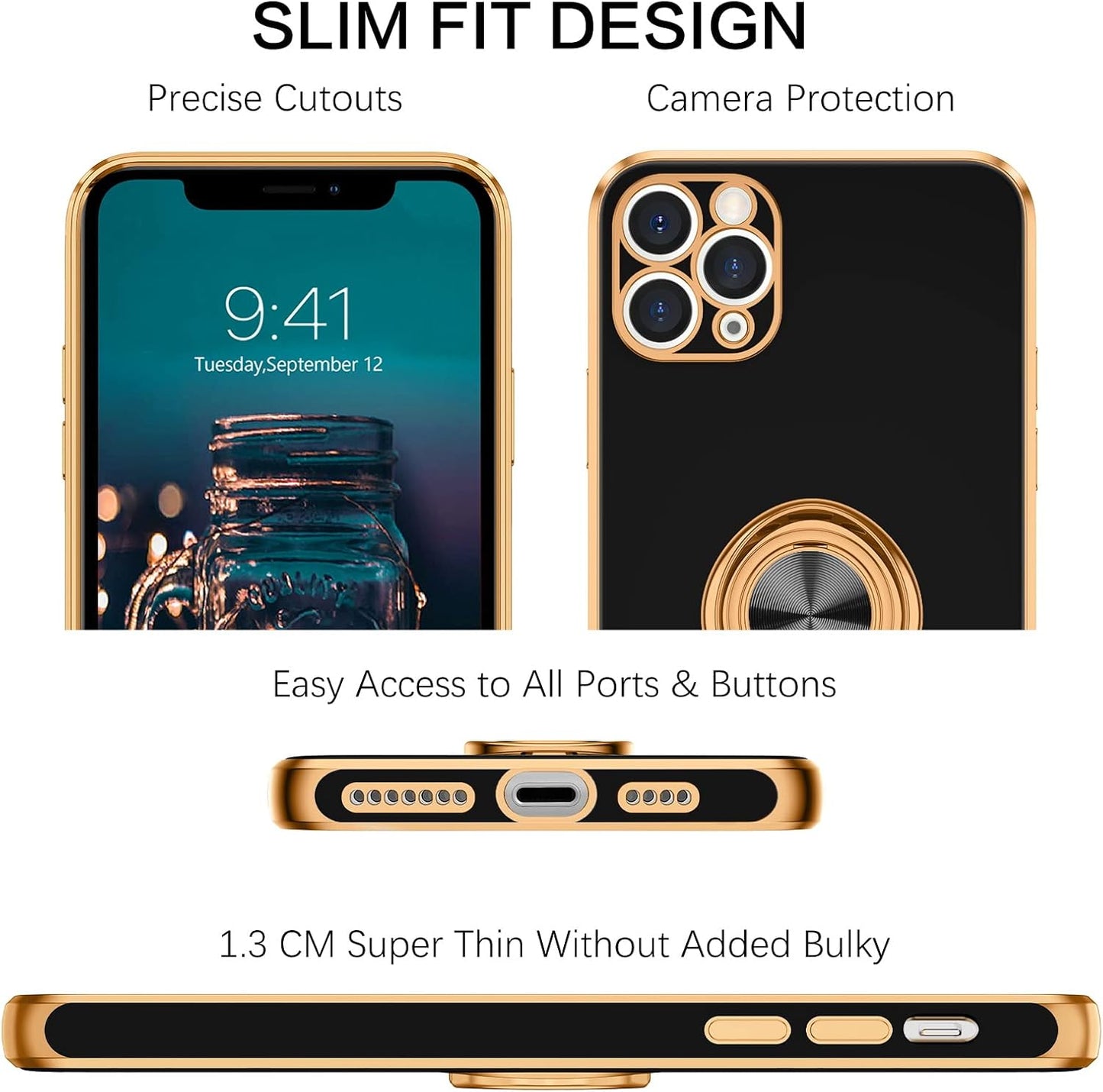 BENTOBEN Case for iPhone 11 Pro Max, Slim Fit 360° Ring Holder Kickstand Magnetic Car Mount Supported Protective Non-Slip Girls Women Men Case Cover for iPhone 11 Pro Max 6.5 inch, Black