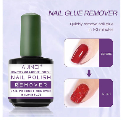 AIJIMEI Gel Nail Polish Remover-15ml/0.5fl.oz Nail Gel Polish Remover Kit Remover Quickly Nail Care with Nail Glue Remover,Nail Cuticle Oil,Nail Polish Remover Pads for Nails