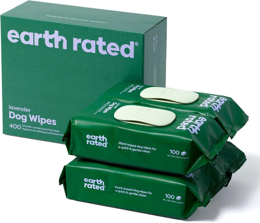 Earth Rated (A Canadian Company) Dog Grooming Wipes, Hypoallergenic, Cleaning and Hydrating, for Paws, Body and Butt, Lavender Scented, 400 Count