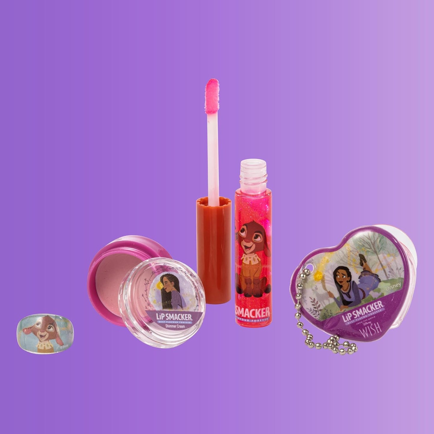 Lip Smacker Wish Essential Makeup Bag for Girls Disney Wish Inspired Lip Glitter, Shimmer Eyeshadow, Accessories and Applicators, Disney Princess Gifts for Girls