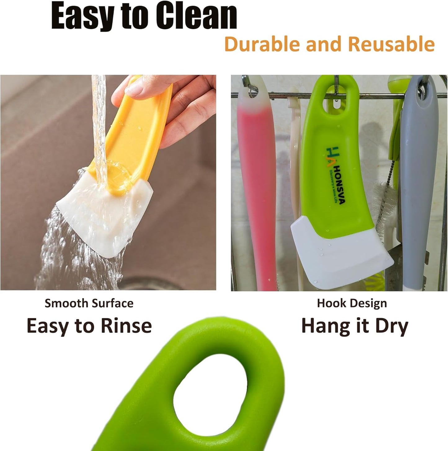 Honsva Silicone Dish Scraper to Kitchen Cleaning for Pans, Pots, Bowls, Non-Stick Scraping Spatulas Tool,3 Pcs (Yellow, Green and Red)