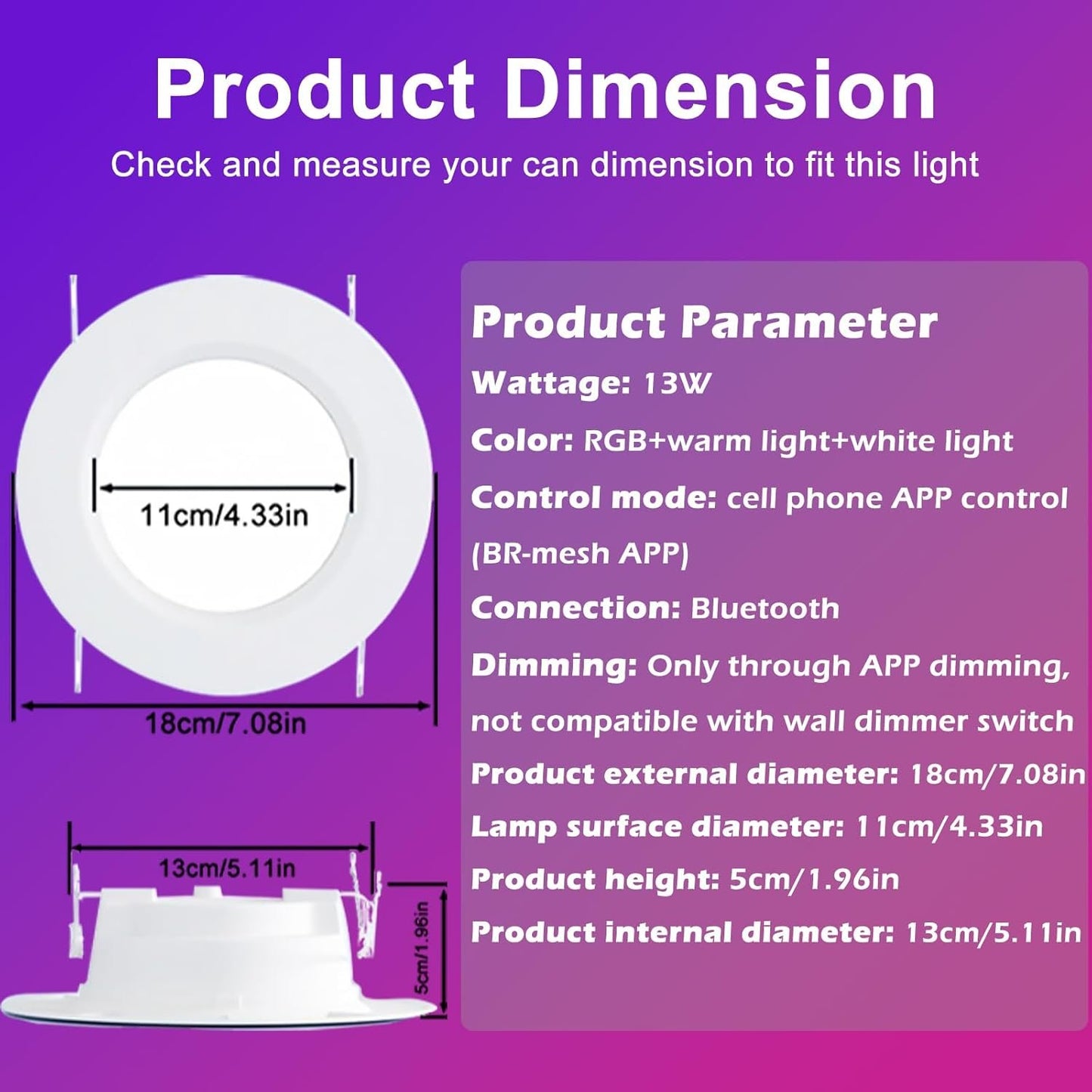 Smart LED Can Lights,12Pack Retrofit LED Recessed Lighting,5/6inch 13W 1050LM RGB Color Changing Downlight,Compatible with Alexa,Bluetooth APP Control,for Bedroom Kitchen Living Room