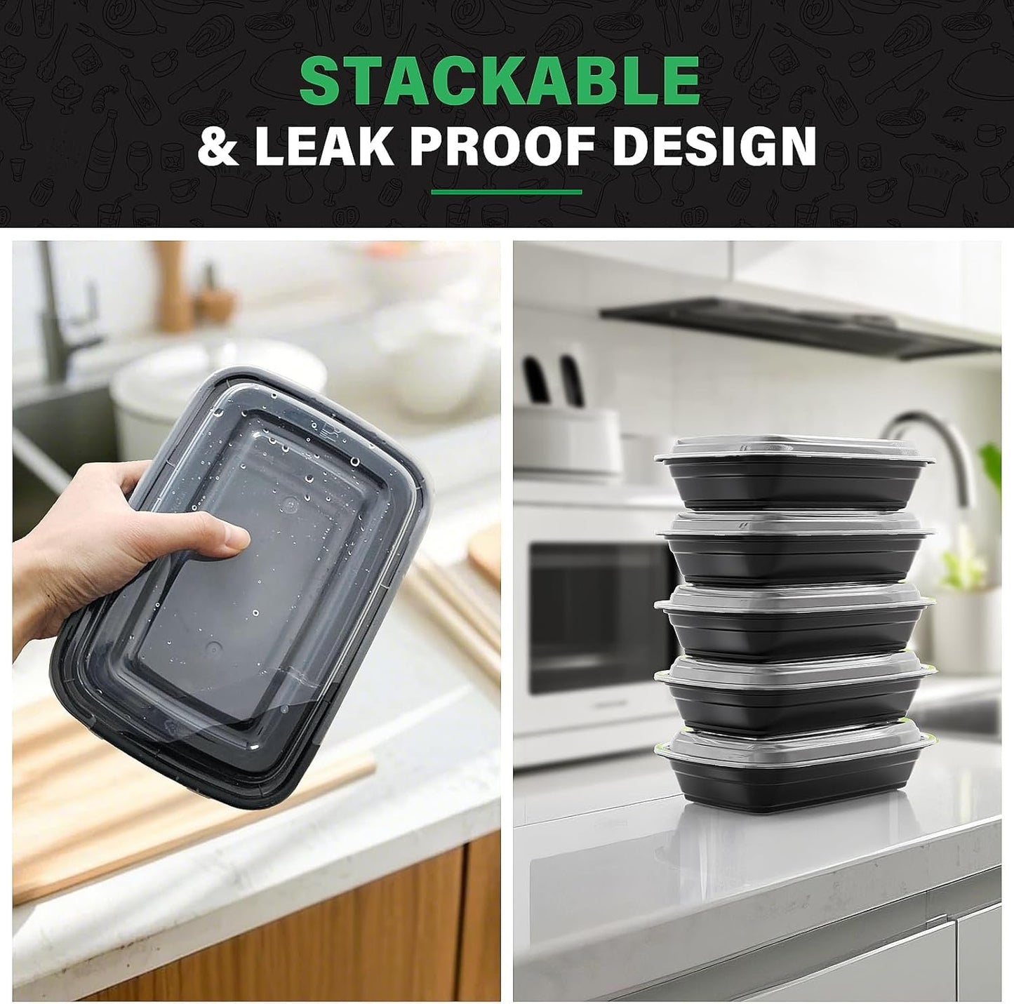 50 Pack 32 oz Meal Prep Container, Food Storage Containers with Lids, Bento Box Reusable Plastic Lunch Box Kitchen Food Take-Out Box Microwave Dishwasher Freezer Safe