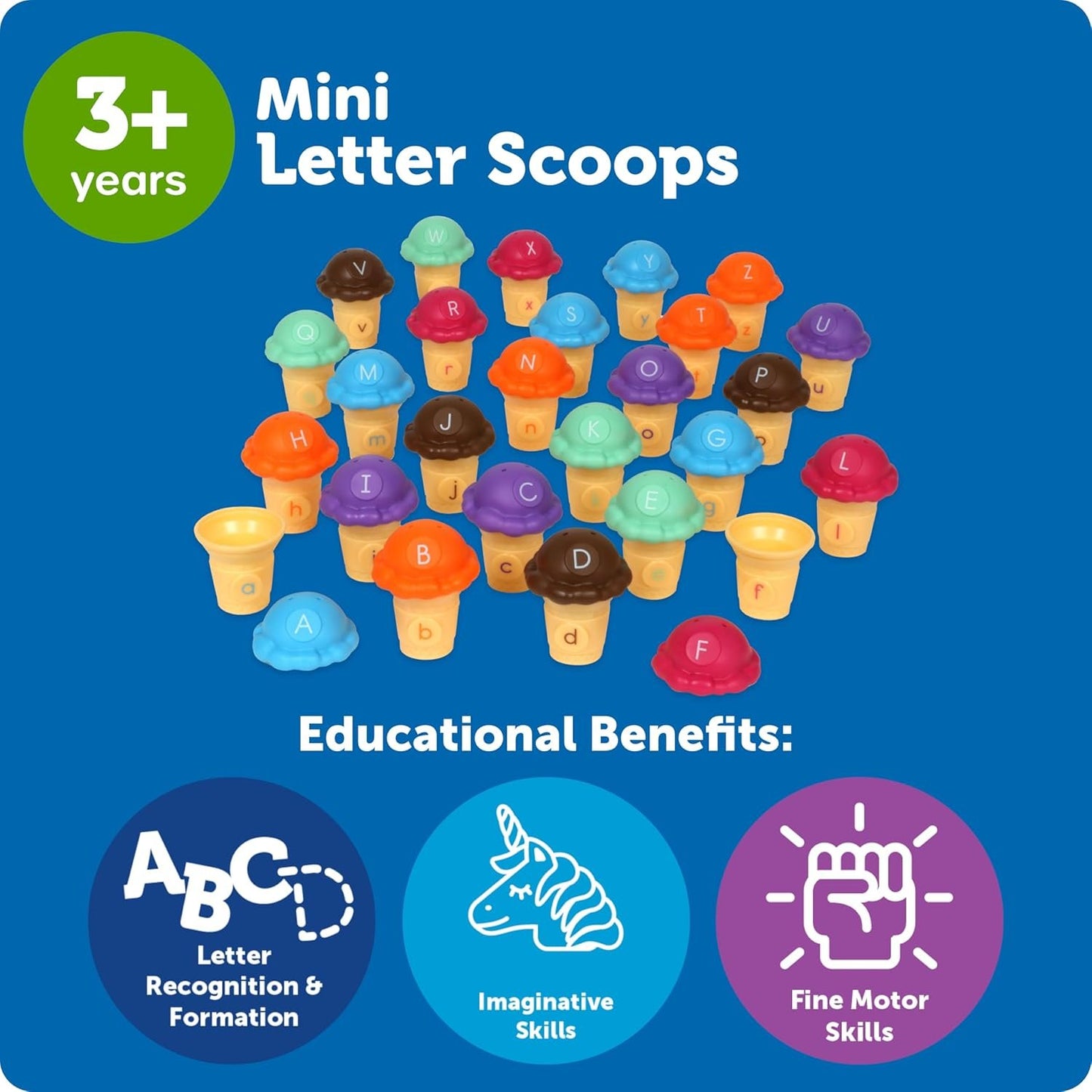 Learning Resources Mini Letter Scoops, 52 Pieces, Ages 3+,Preschool Learning Toys, Stacking Toys, Montessori Toys