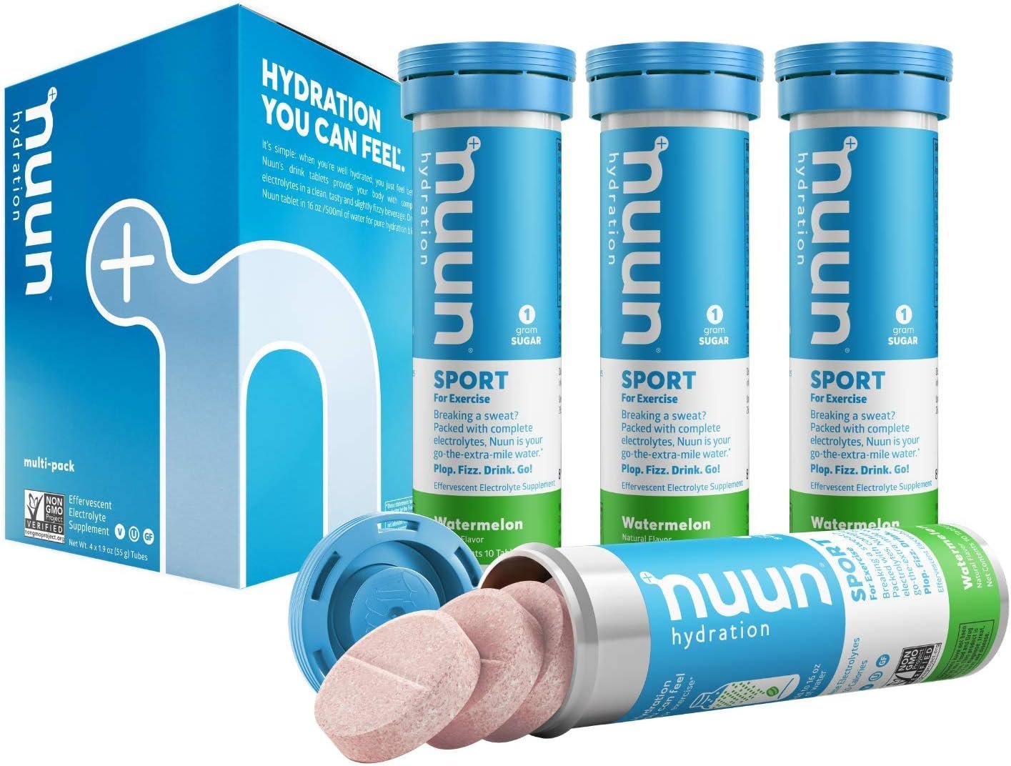 Nuun Sport: Electrolyte Drink Tablets, Box of 4 Tubes (40 servings), Watermelon, Electrolyte Hydration Supplement