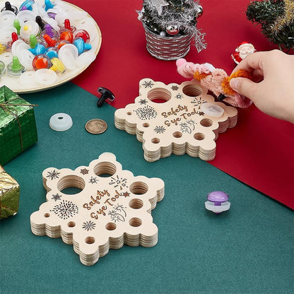 PH PandaHall 2pcs Snowflake Safety Eye Tool for Amigurumi, Safety Eyes Insertion Tool Wood Auxiliary Tool for Attaching Safety Eyes Washers Craft Eyes Tool for Crochet Stuffed Animal Eyes, 9 Holes: 6-29mm