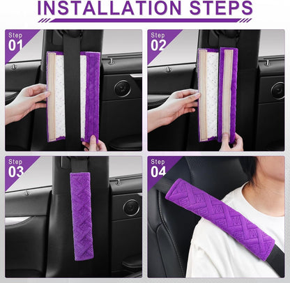 2-Pack Universal Car Seat Belt Pads Cover for A More Comfortable Driving, Seat Belt Shoulder Strap Covers Harness Pad for Car Interior Accessories (Purple, One size)