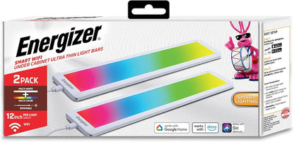 Energizer Smart Under Cabinet Light Bar 2 Pack, Ultra-Thin 0.3”x12”x2.7”, RGB + Multi-White, Remote Control, Button, App, Voice Control with Alexa Siri Google, Motion Control, Dimmable, Scheduling