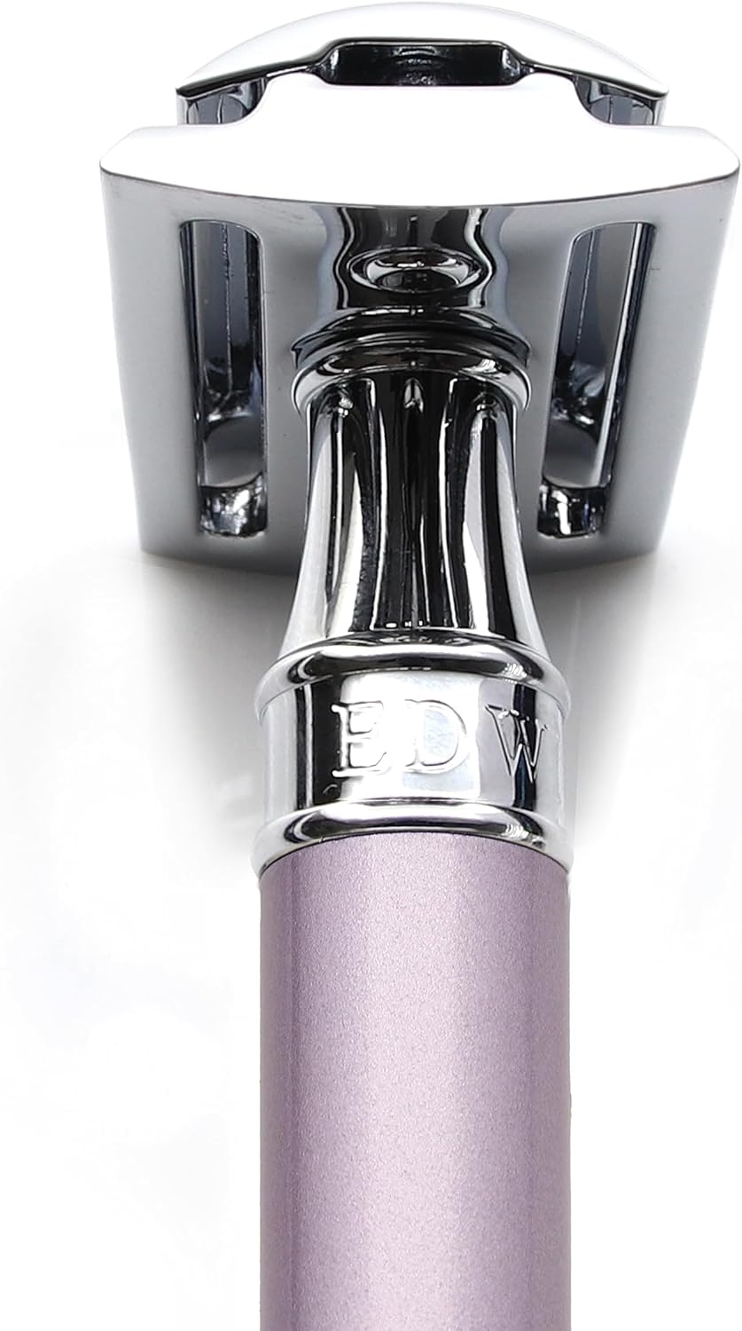 Edwin Jagger Double Edge Safety Razor, Heather, Long Handle, 5 blades