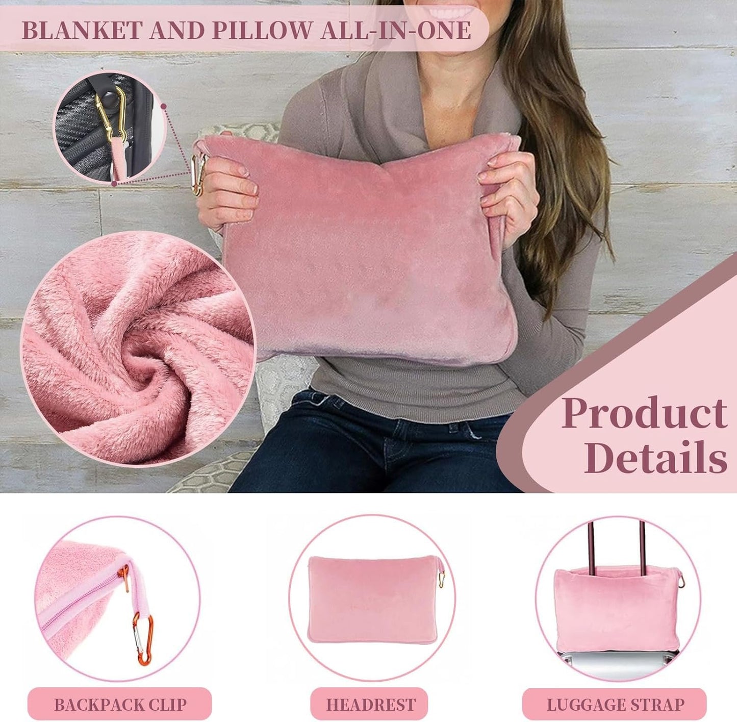 2 In 1 Travel Blanket Pillow, Portable Soft Travel Pillow Blanket, Folding Flannel Blanket for Airplane Car Long Trip, Multi-functional Travel Essentials, Comfortable Blanket for Outdoor Camping (GRY)
