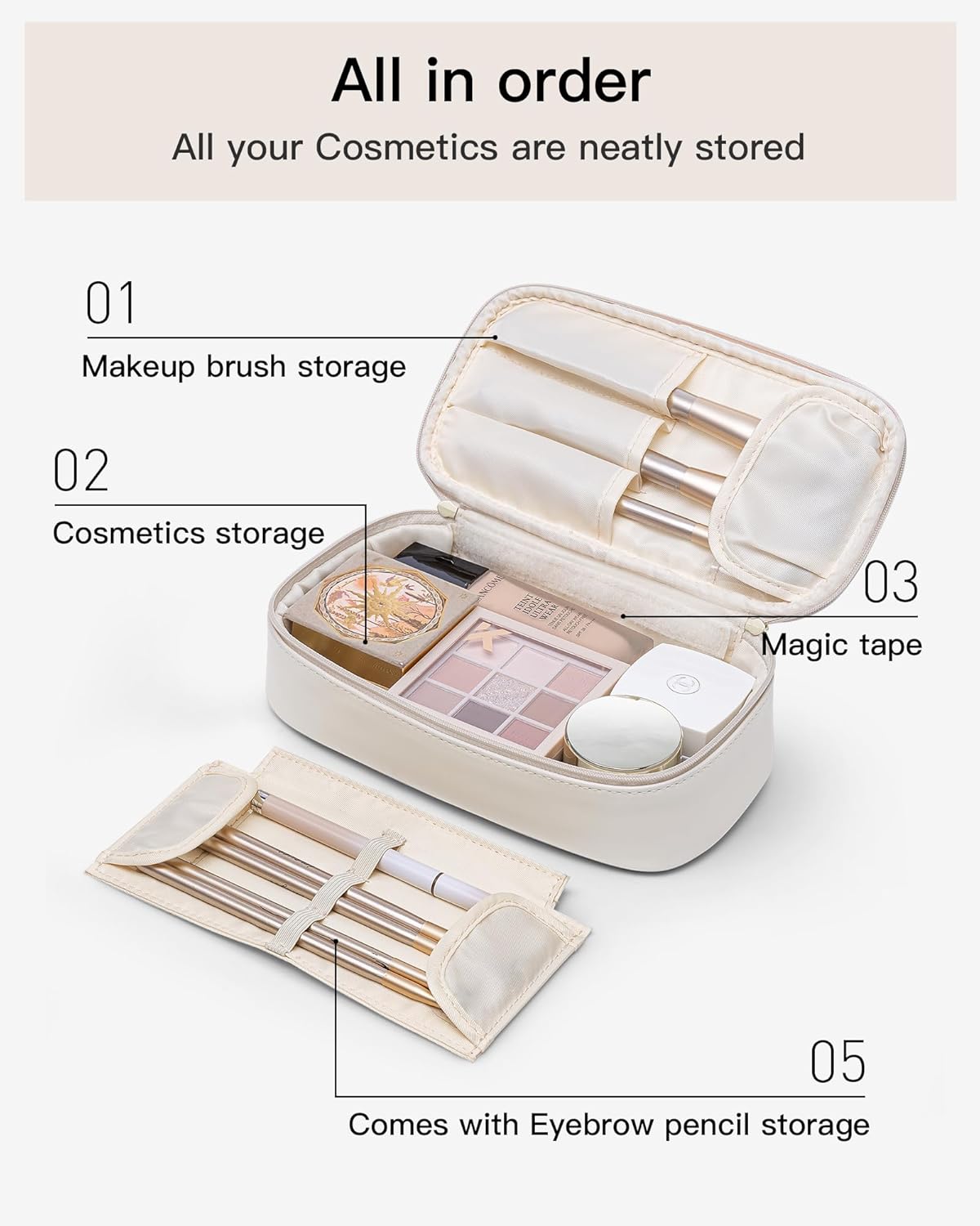 Vlando Travel Makeup Bag,Small Makeup Pouch Cosmetic Bag for Women Makeup Organizer Bag Gifts for Women Girlfriend Teacher Mom Brithday Gifts-White