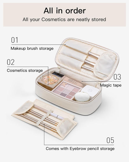 Vlando Travel Makeup Bag,Small Makeup Pouch Cosmetic Bag for Women Makeup Organizer Bag Gifts for Women Girlfriend Teacher Mom Brithday Gifts-White