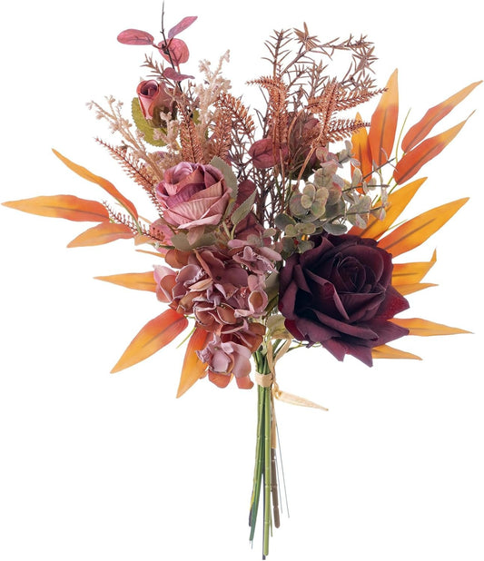 Alynsehom Artificial Fake Flowers Plants Silk Flower Arrangements Wedding Bouquets Decorations Plastic Floral Table Centerpieces for Home Kitchen Garden Party Decor (Pink Burgundy)