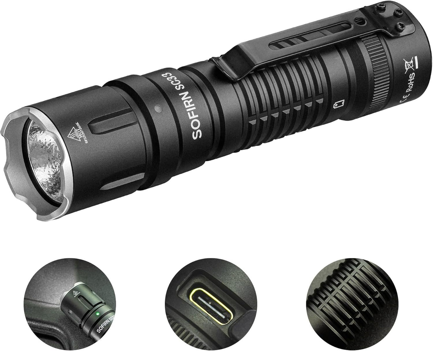 Tactical Flashlight Rechargeable Flashlights High Lumens - Sofirn SC33 Super Bright Flashlight 5200 Lumens, Powerful Flashlight High Powered, Waterproof LED Flashlights for Home Camping Dog Walking