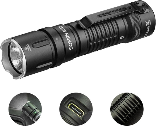 Tactical Flashlight Rechargeable Flashlights High Lumens - Sofirn SC33 Super Bright Flashlight 5200 Lumens, Powerful Flashlight High Powered, Waterproof LED Flashlights for Home Camping Dog Walking