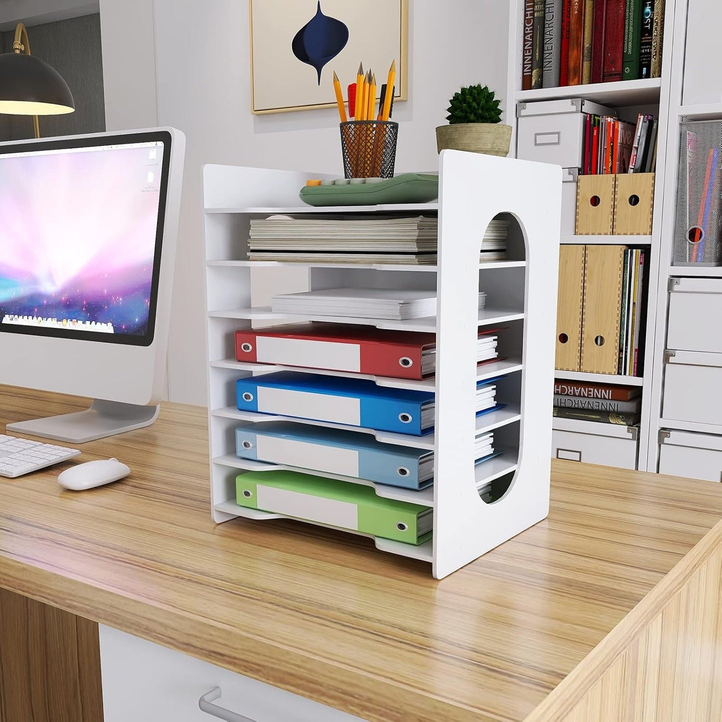 Natwind 7-Tier Office Paper File Organizer for Desk Desktop Organizer Holder Office Organizer Letter Tray & A4 Paper Holder Document Storage Rack for Home Office School(7H-Tier)
