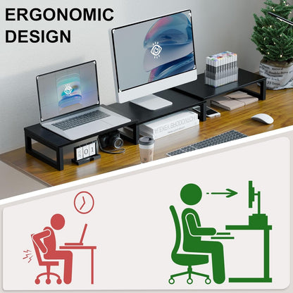 TEAMIX 3 Shelf Monitor Stand Riser with Metal Leg, Dual Monitor Stand Adjustable Stand for TV/Screen/PC/Printer/Laptop Riser with Storage for Home Office