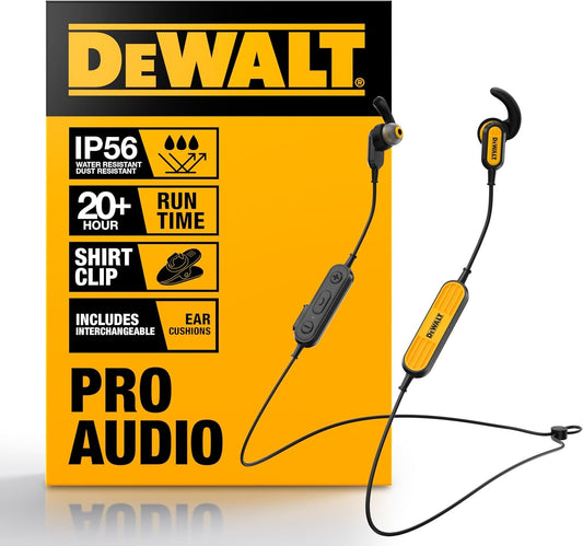 DEWALT Neckband Bluetooth Earbuds, Wireless Bluetooth 5.2 Headphones with Microphone, Ultra-Lightweight Comfort, IP56 Waterproof, Deep Bass Strong Beat, 20H Playtime, Jobsite Behind-Neck Earphones
