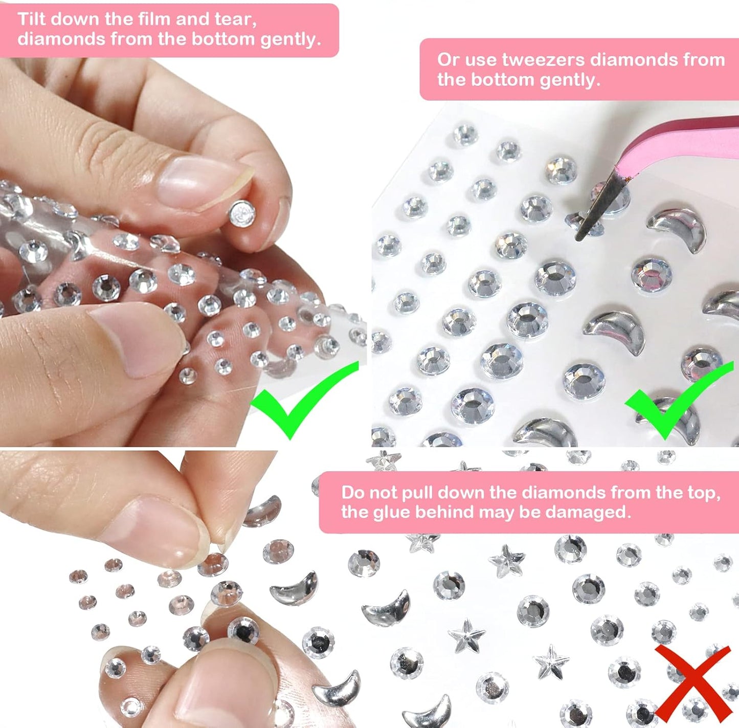 Annhao 668 Pieces Rhinestone Stickers Glitter Make up, Rhinestone Stickers Glitter Face Stickers with Tweezers for Festival DIY Nail Art Face Decoration Party Accessories (Multiple Shapes)