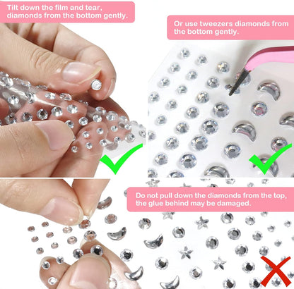 Annhao 668 Pieces Rhinestone Stickers Glitter Make up, Rhinestone Stickers Glitter Face Stickers with Tweezers for Festival DIY Nail Art Face Decoration Party Accessories (Multiple Shapes)