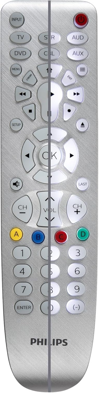 Backlit Universal Remote Control by Philips, Works for Samsung, Vizio, TCL, HiSense, Sony, RCA, Panasonic, Roku, Apple TV, Smart TVs, Streaming Players, Blu-Ray, DVD, 6-Device, Silver, SRP3016S/27