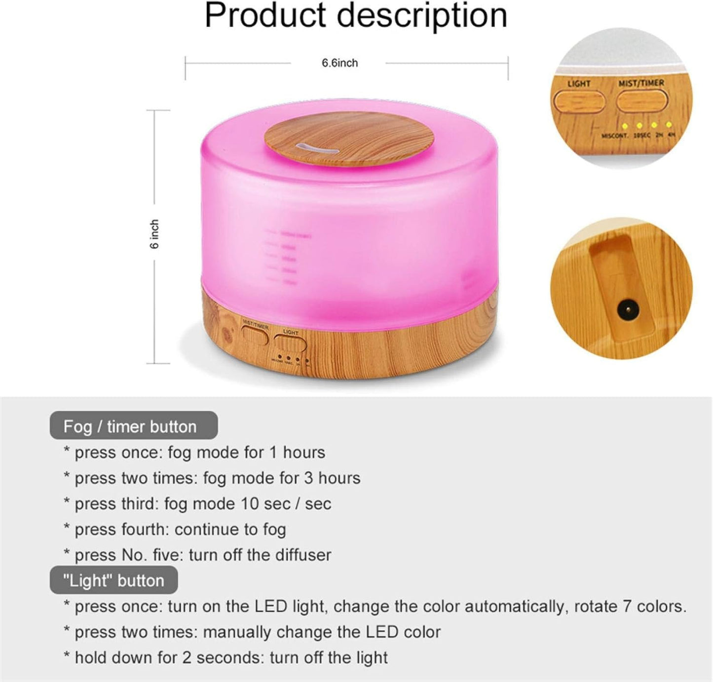 500Ml Essential Oil Diffuser Remote Control Aroma Mist Ultrasonic Air Humidifier 4 Timer Settings Led Night Light