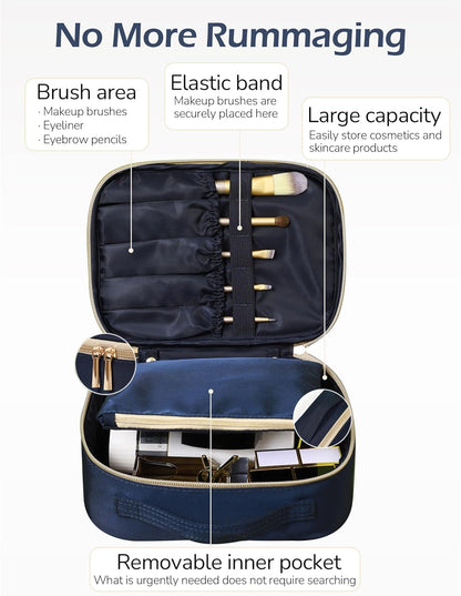 Travel Makeup Bag, Portable Cosmetic Bag, Toilet Bag, Fashionable and Detachable, Large Capacity Handheld Makeup Storage Bag Toiletry Jewelry Accessories for Women Girls, Traveler (Blue)