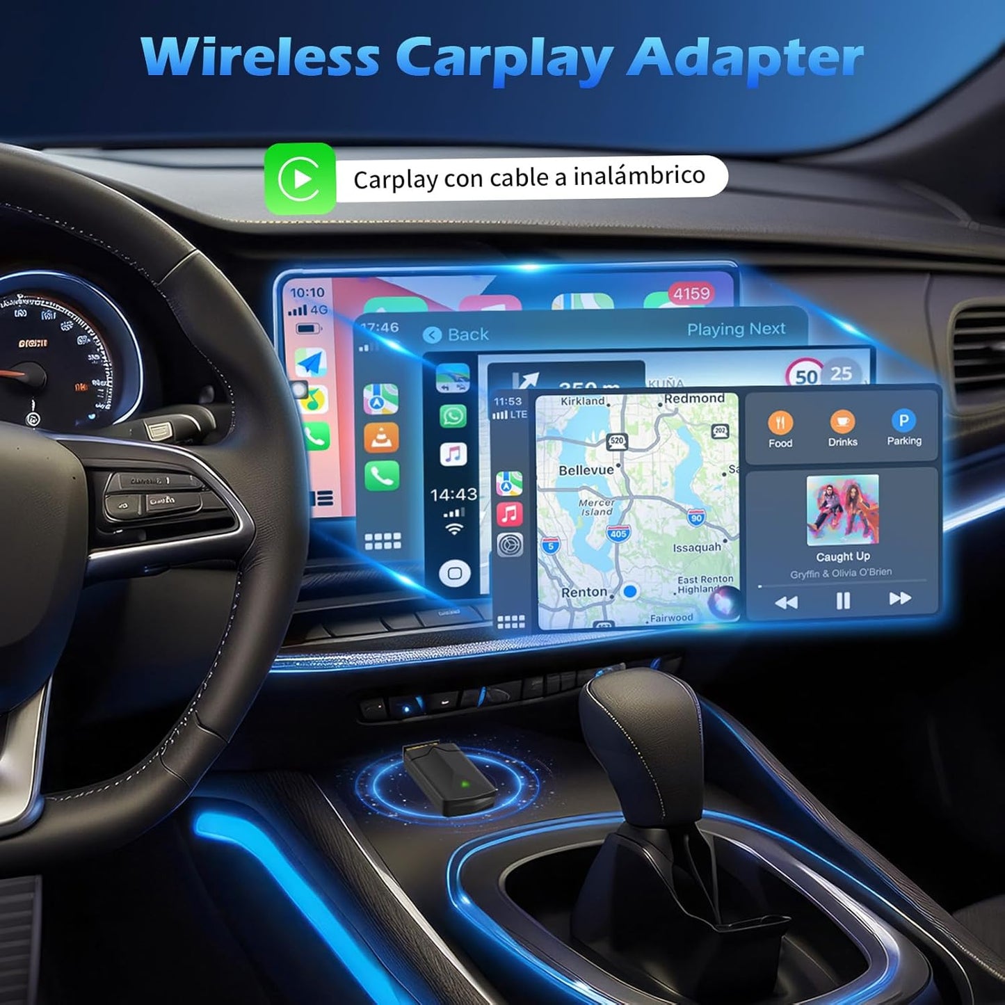 AOUQEE Carplay Wireless Adapter, Converts Carplay from Wired to Wireless, Wireless Carplay Adapter, Fast and Stable, Type-C/USB Plug & Play Mini, Compatible with iOS 10+