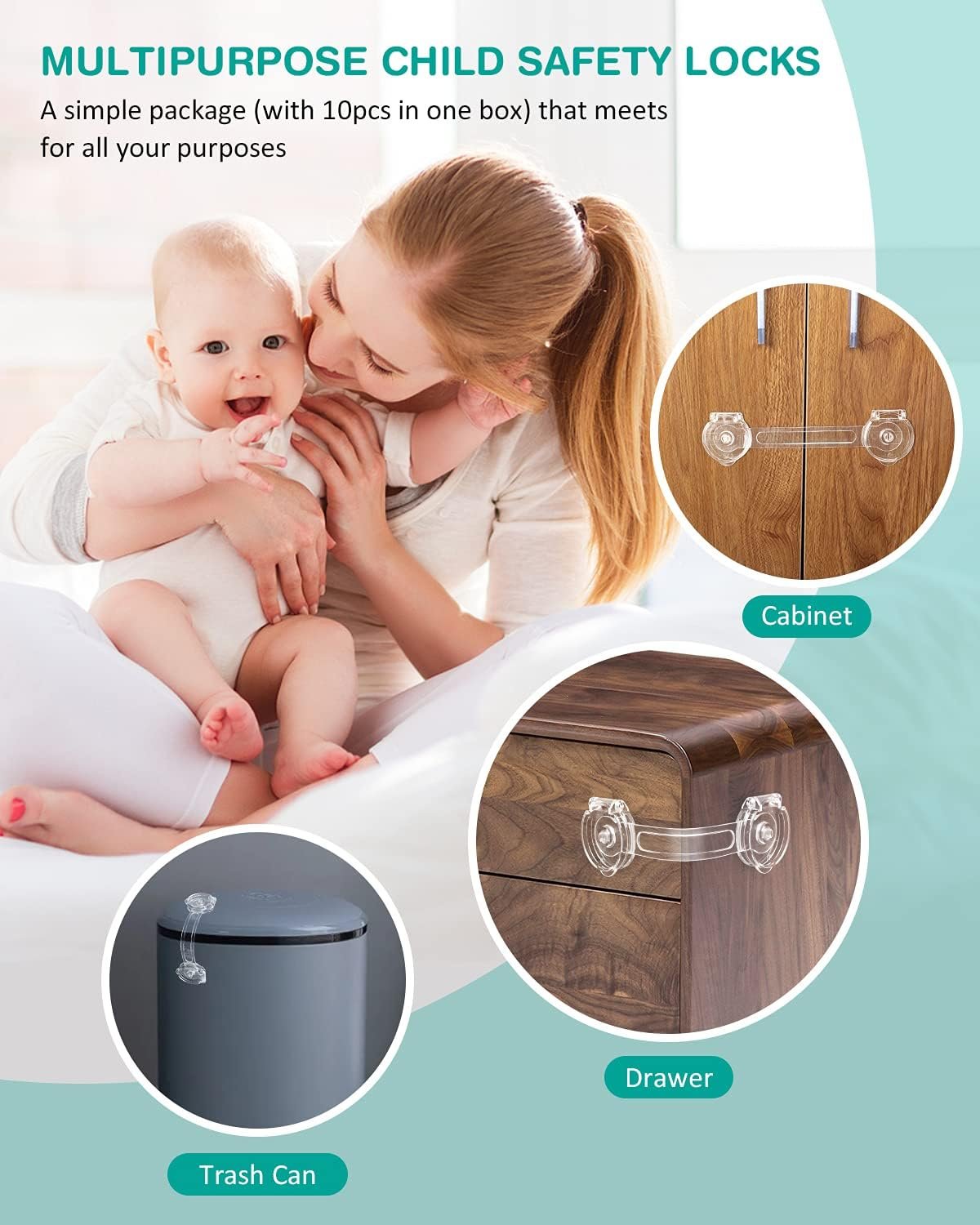 Cabinet Locks for Babies, Baby Proofing Safety Locks, 10 Pack DUOSI No Screws No Magnets Fridge Refrigerators Locks Baby Proofing Child Safety Cabinet Locks for Kitchen Cabinets and Drawers