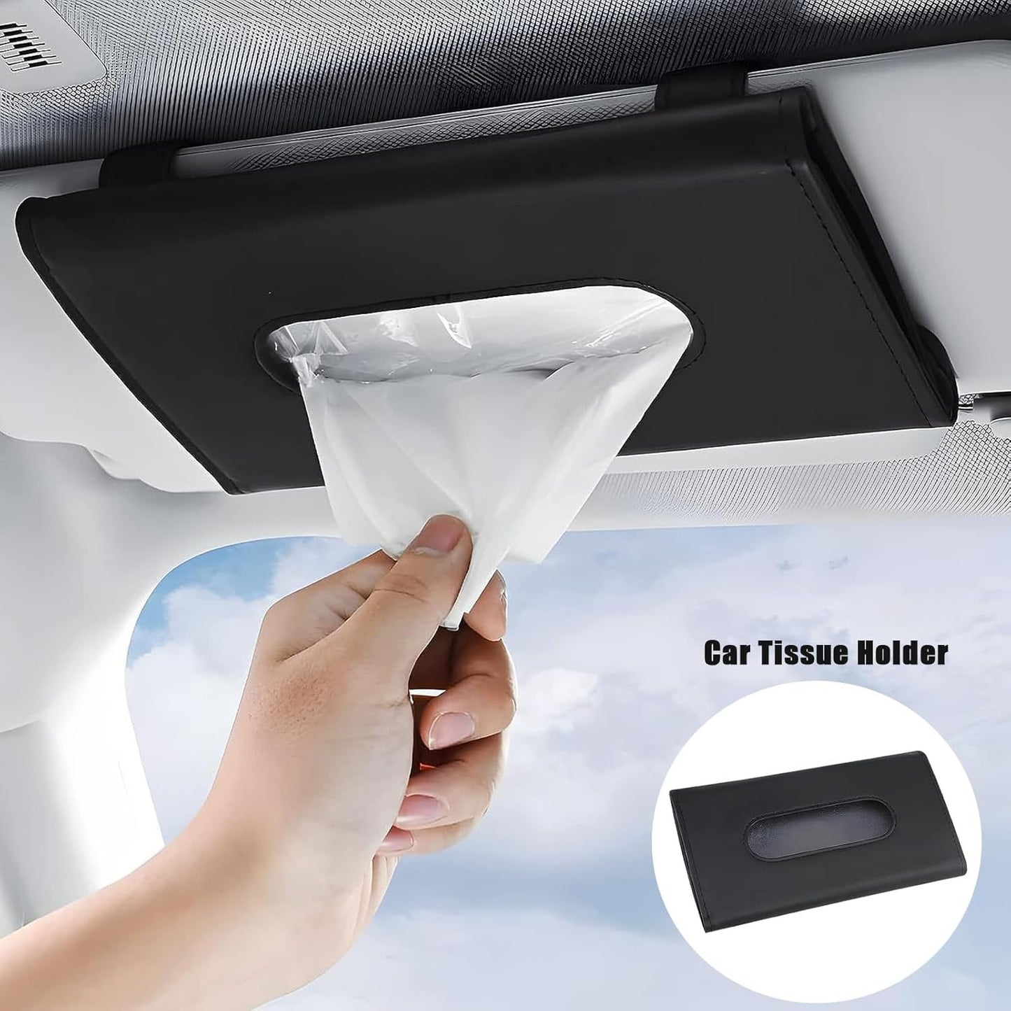 Car Accessories Interior, 4 Pack Car Accessories Include 1 Car Tissue Holder, 1 Car Sunglasses Holder, 2 Car Seat Headrest Hook, Christmas Automotive Car Essentials for Car Sun Visor ï¼ˆBlackï¼‰