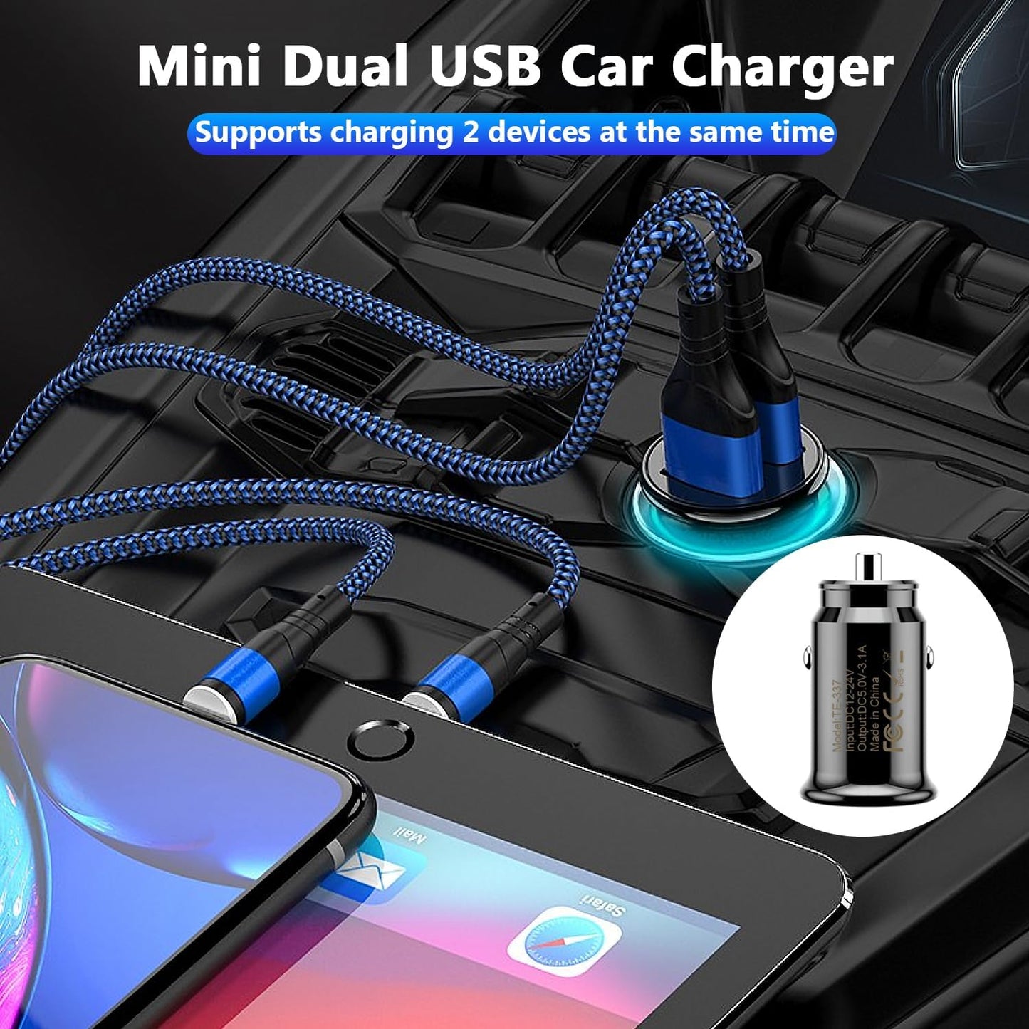 Hoembpn 2M Car Cigarette Lighter Socket Extension Cable 12V / 24V Cigarette Lighter Adapter 15AWG 20A Car Charger to Dual USB Port Cigarette Lighter 12 V/24 V for Car, Truck, Truck