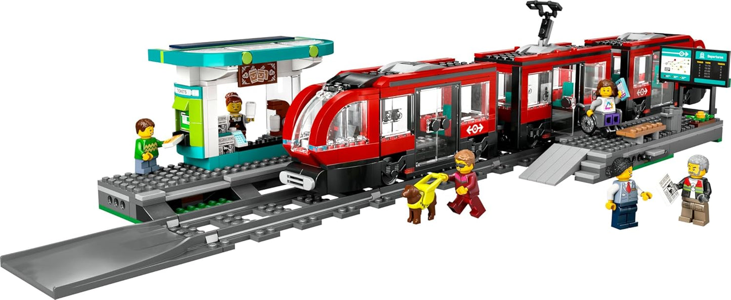 LEGO® City Downtown Tram and Station 60423 Playset for Tramcar and Toy Train Fans Aged 7 Plus, Christmas Toy for Kids, 6 Minifigures and a Guide Dog Figure for Role Play