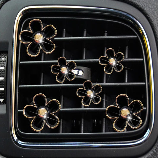 6pcs Colorful Daisy Flower Car Air Vent Clips, Car Air Outlet Freshener Clip for Car Interior Decoration Accessories (Black)