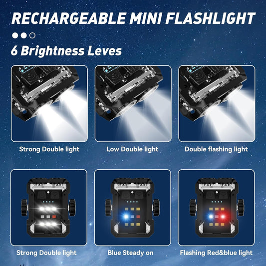 DESINO Mini Keychain EDC Flashlight Rechargeable, 1000 High Lumens Super Bright Flash Lights Small Portable Tactical Pocket Torch with Magnet & Clip, 8 Modes,USB C Ipx65 Waterproof (Black)