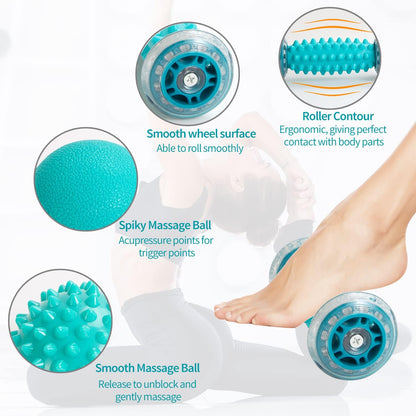 KINGTLE Foot Massage Roller Kit 3 Pcs for Plantar Fasciitis Relief, Muscle Massage Roller and Balls for Circulation and Foot Pain