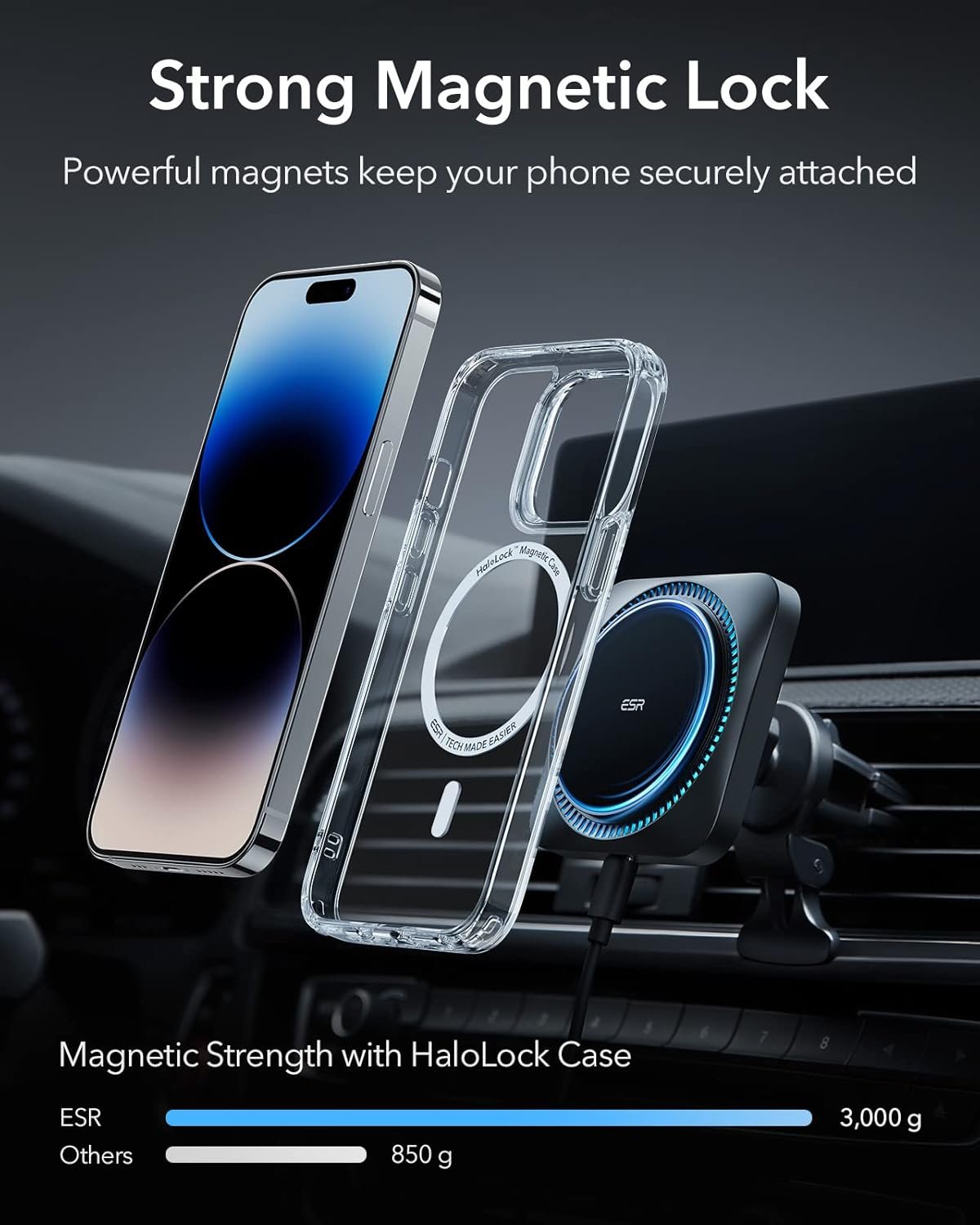 ESR for MagSafe Car Mount Charger with CryoBoost, Magnetic Wireless Car Charger Compatible with MagSafe Car Charger, for iPhone 16/15/14/13/12, S25, Fast Phone Cooling Charger Set, 36W QC 3.0 Adapter