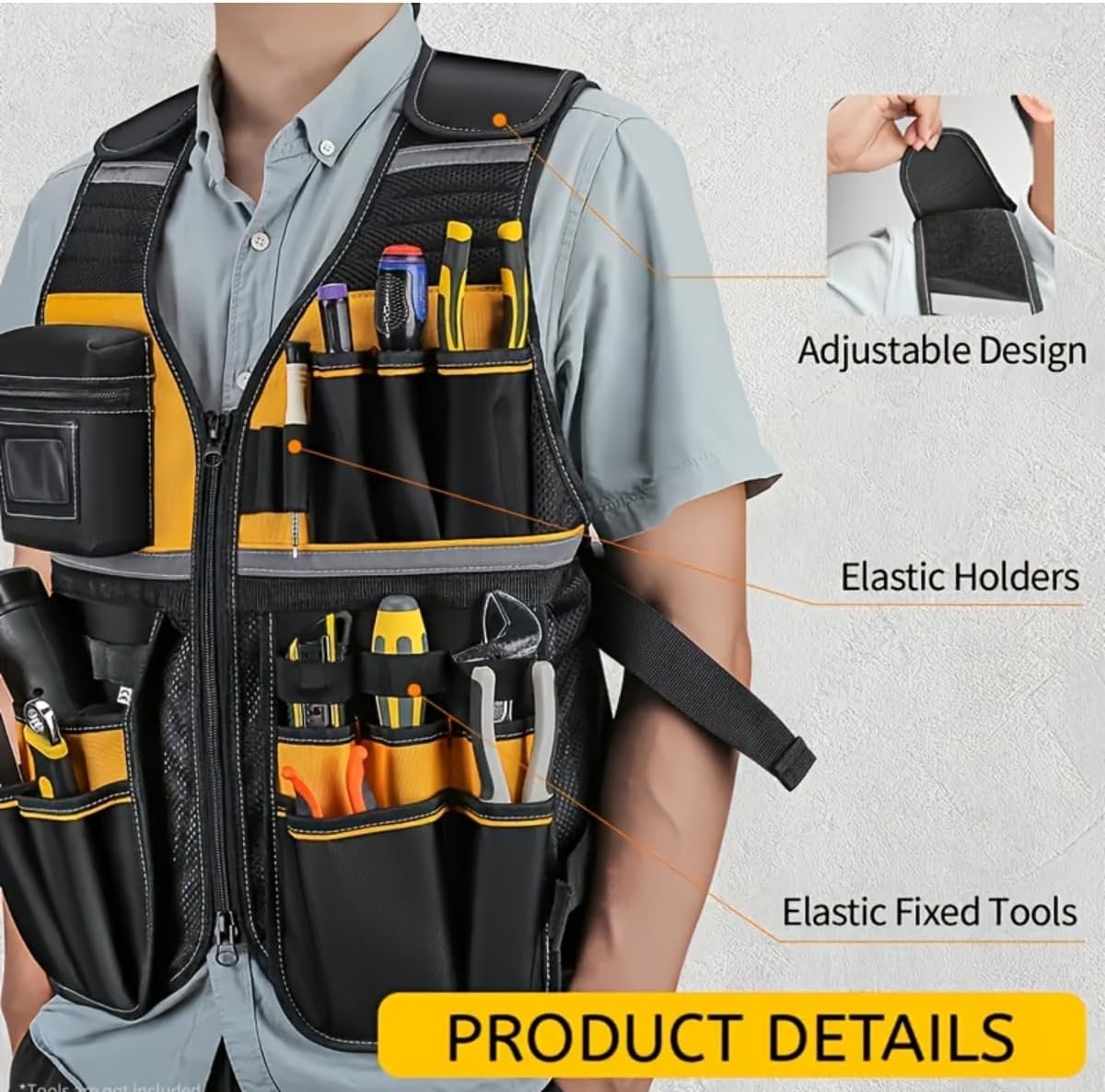 MISSLO Tool Vest Reflective Safety, 17 Pockets, Adjustable Construction Work Tool Vest for Men Electrician Carpenters Handyman