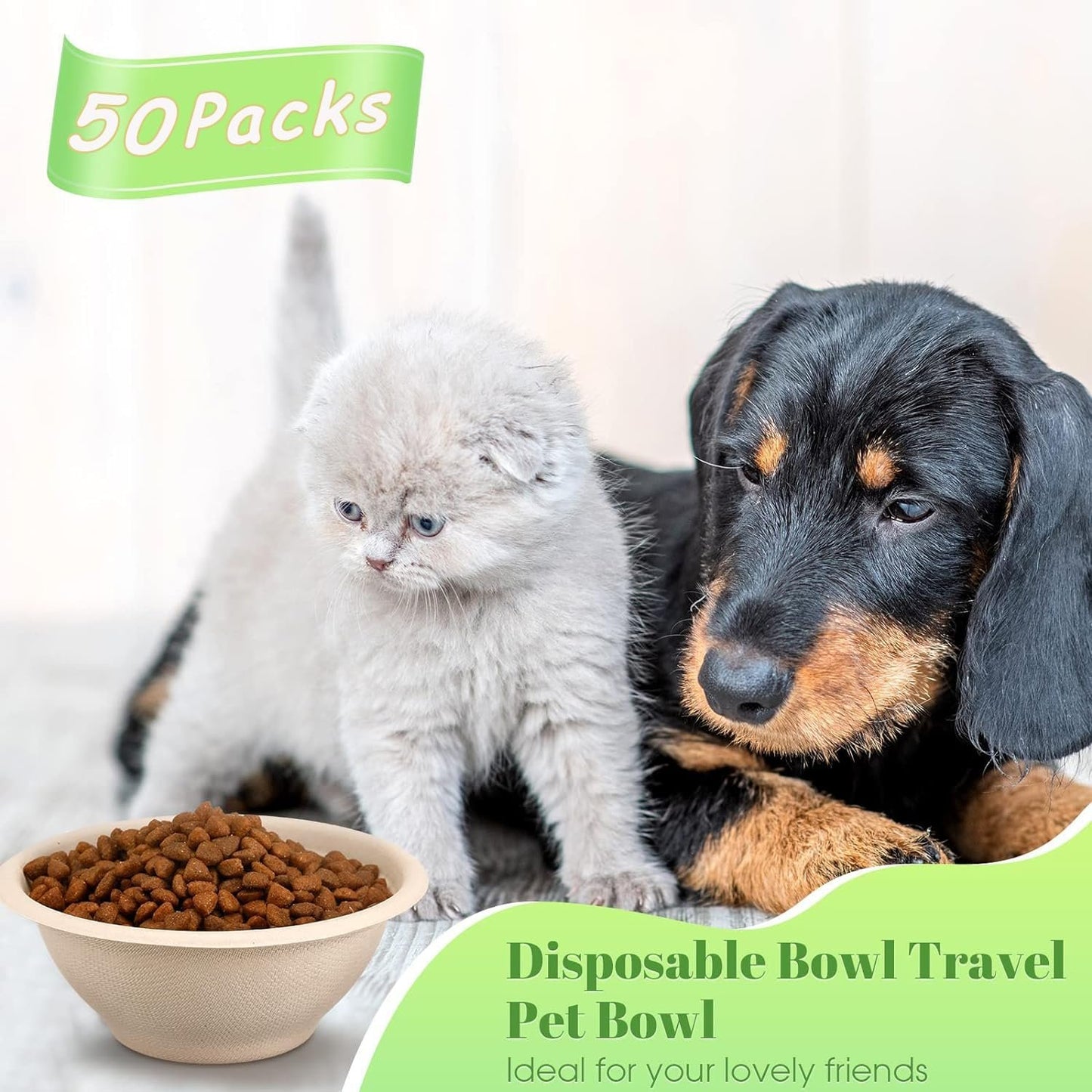50 Pcs Disposable Bowl Travel Pet Bowls, Vet-Grade Biodegradable 350ML Small Food Bowls for Puppy Cat Food Dish Safe Paper Bowls Container for Outdoor Rescue Feeding and Watering Supplies