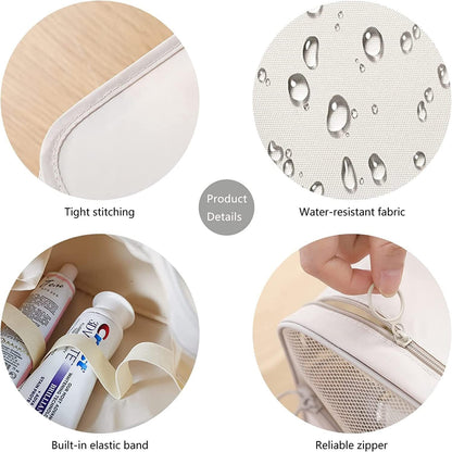 JCZD Hanging Toiletry Bag, Travel Wash Bag for Women Portable Folding Cosmetic Organizer Large Capacity Girls Makeup Bag Waterproof Shower Bag with Separate Compartment (Beige)