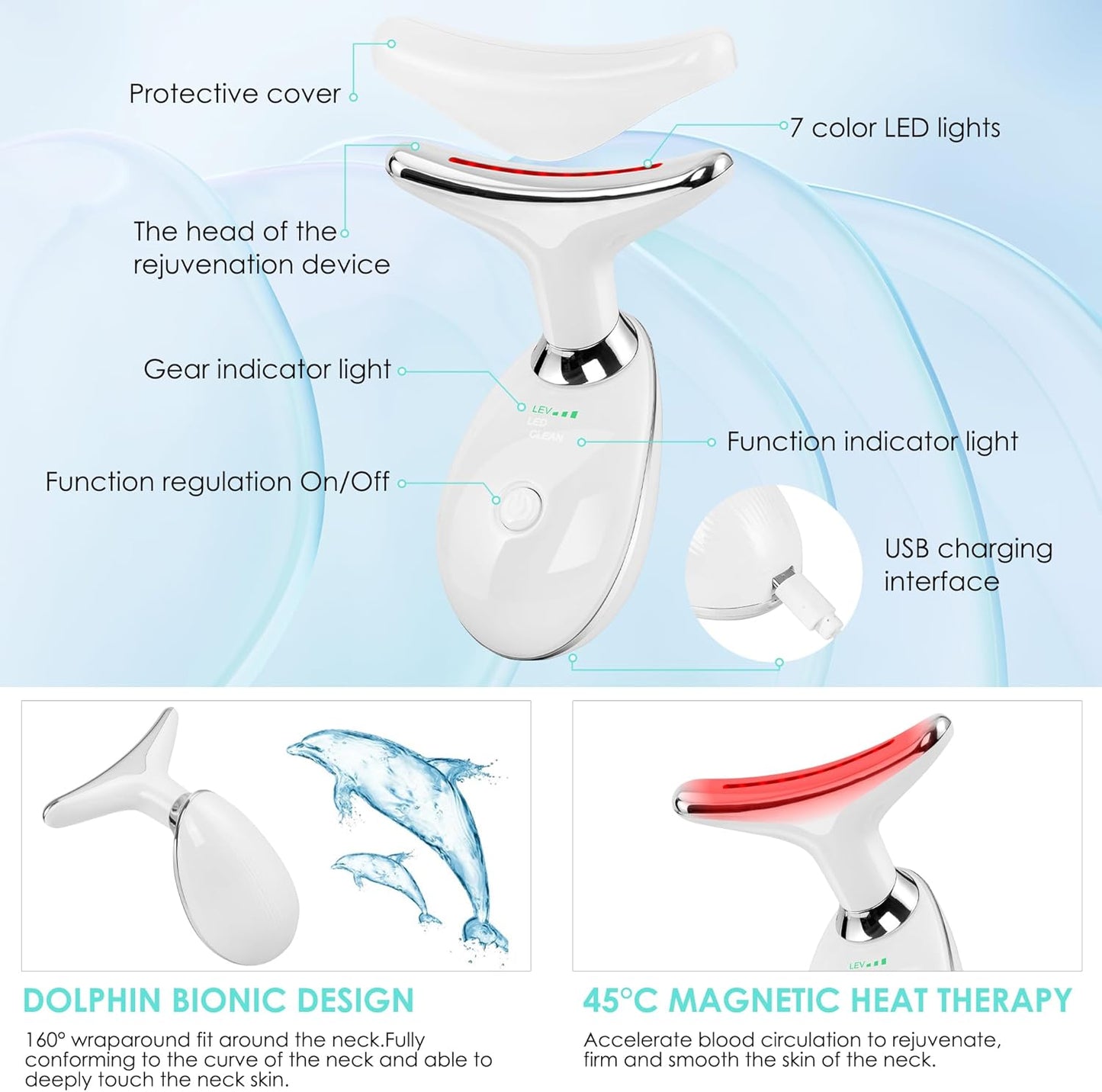 Anti 𝖶rinkles Facial Massager for Face and Neck, Face 𝖲 culpting Tool with 7 Color, Red-Light-Therapy-for-Face and Neck, at-Home Face Tool for Skin Care (White)