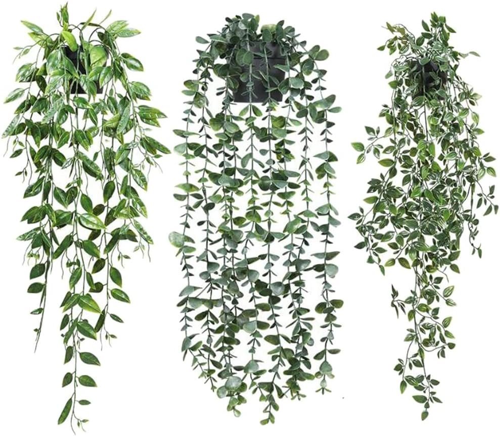 3 Pack Artificial Hanging Plants Potted Greenery Decor Fake Ivy Plant Vine Plastic Plant for Office Farmhouse Home Indoor Outdoor Decor Wall House Room Decoration Wall Wedding Party Home Garden