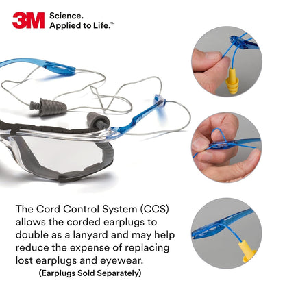 3M Safety Glasses, Virtua CCS, ANSI Z87, Anti-Fog, Indoor/Outdoor Mirrored Lens, Blue Frame, Corded Ear Plug Control System, Removable Foam Gasket