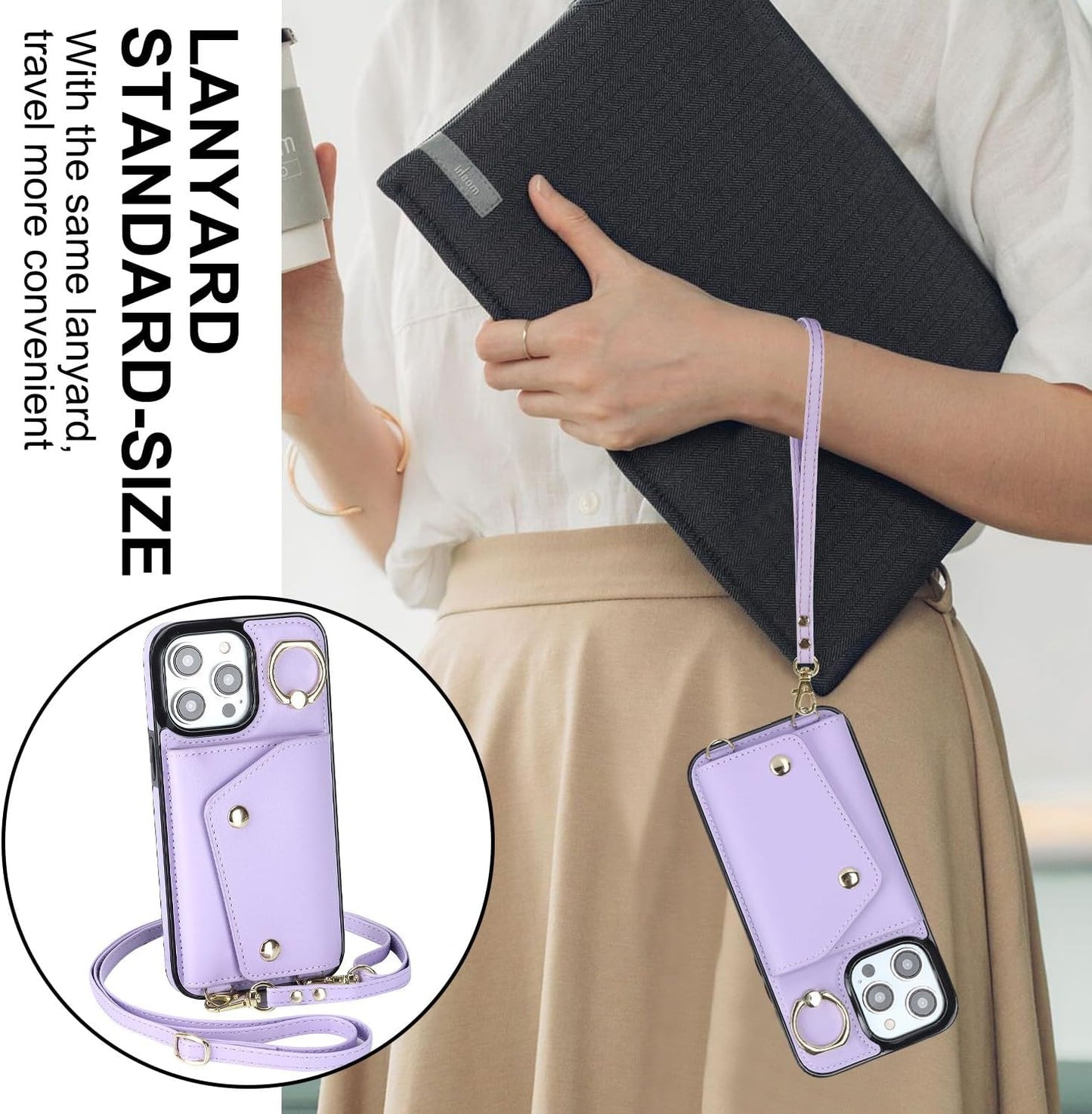 Procarcasa for iPhone 16 Pro Phone Case Wallet with Card Holder,for iPhone 16 Pro Wallet Case Leather Flip Cover Zipper Coin Pocket Kickstand Back Cover with Wrist Strap Lanyard, Purple