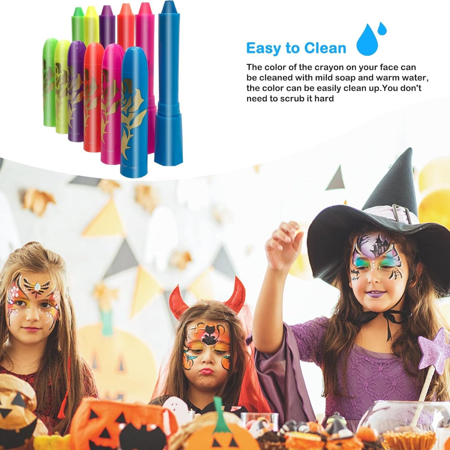 Face Paint Crayons Glow In The Dark Body Painting Kit Under UV and Black Light Makeup Non-Toxic for Halloween Masquerades Easter Festivals Party Supplies (6 Colors)