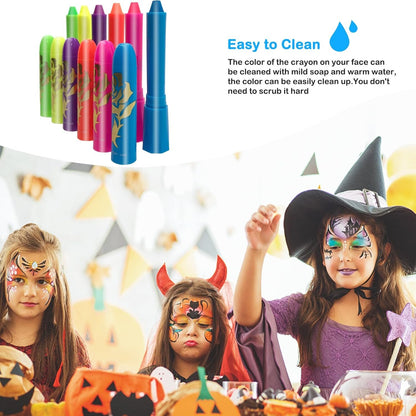 Face Paint Crayons Glow In The Dark Body Painting Kit Under UV and Black Light Makeup Non-Toxic for Halloween Masquerades Easter Festivals Party Supplies (6 Colors)