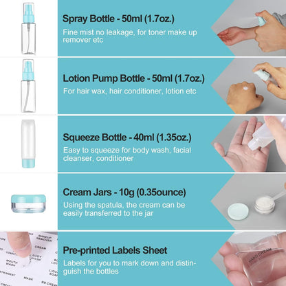 Tsa Approved Travel Toiletry Bottles Leakproof Containers Kit (BPA FREE) Travel Accessories Travel Bottles 12 Count Green-12