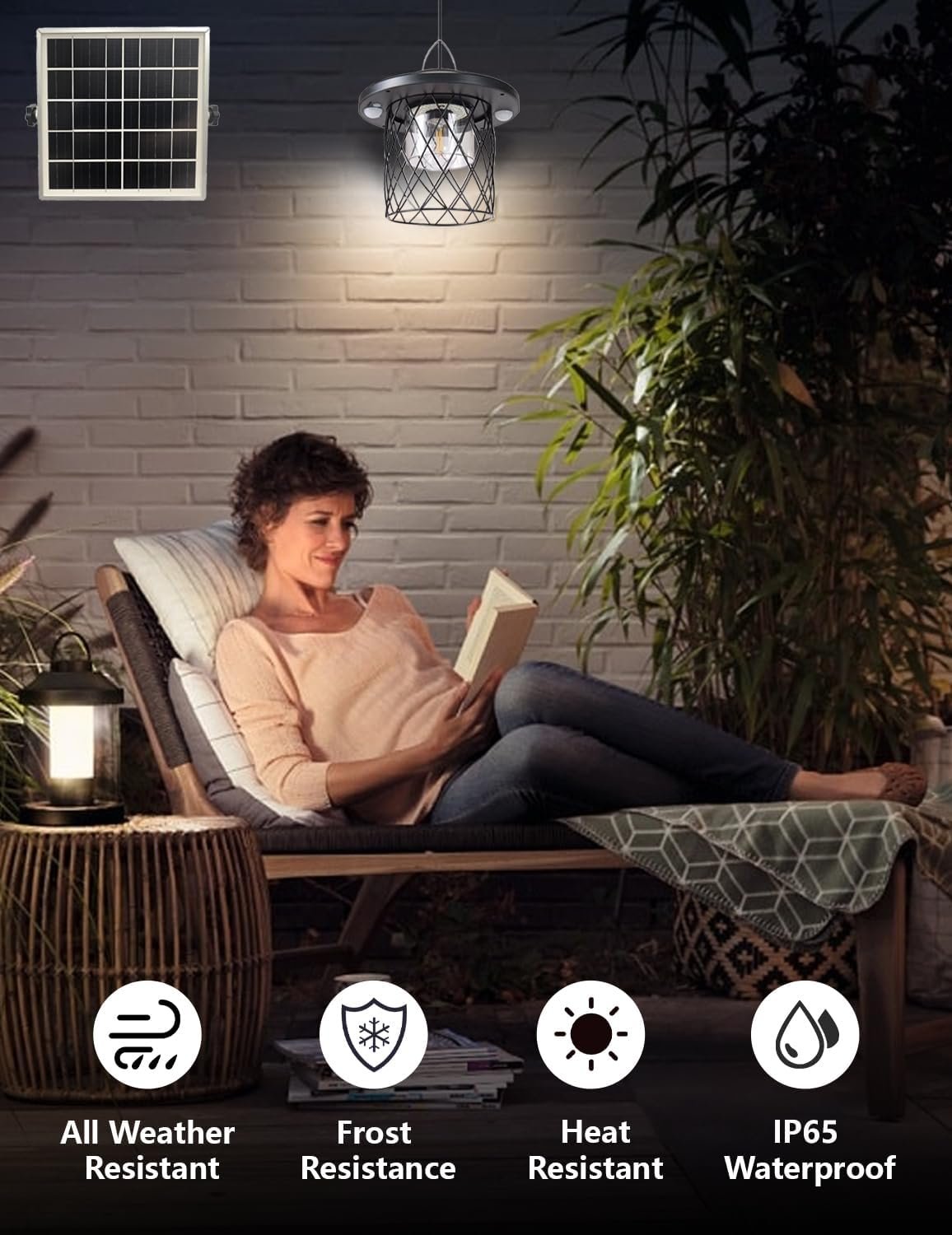 Solar Pendant Lights Outdoor,Motion Sensor Lights, IP65 Waterproof, Switchable 5 Lighting Modes. Remote Control and Solar-Powered ，Suitable for porches, Gardens,garages, and Emergency Lighting