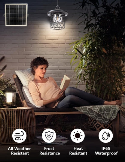 Solar Pendant Lights Outdoor,Motion Sensor Lights, IP65 Waterproof, Switchable 5 Lighting Modes. Remote Control and Solar-Powered ，Suitable for porches, Gardens,garages, and Emergency Lighting