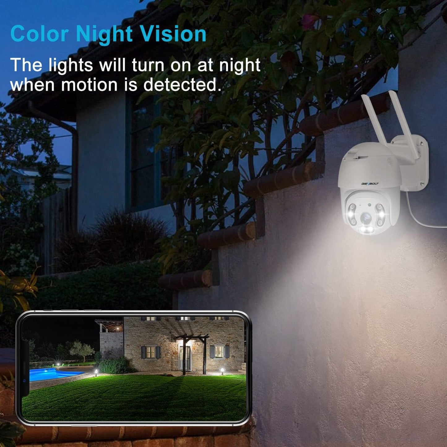 GENBOLT 2.5K Security Camera Outdoor with PoE, 2.4/5GHz Dual WiFi Surveillance CCTV IP Camera with Color Night, Auto Tracking Human/Vehicle Detection